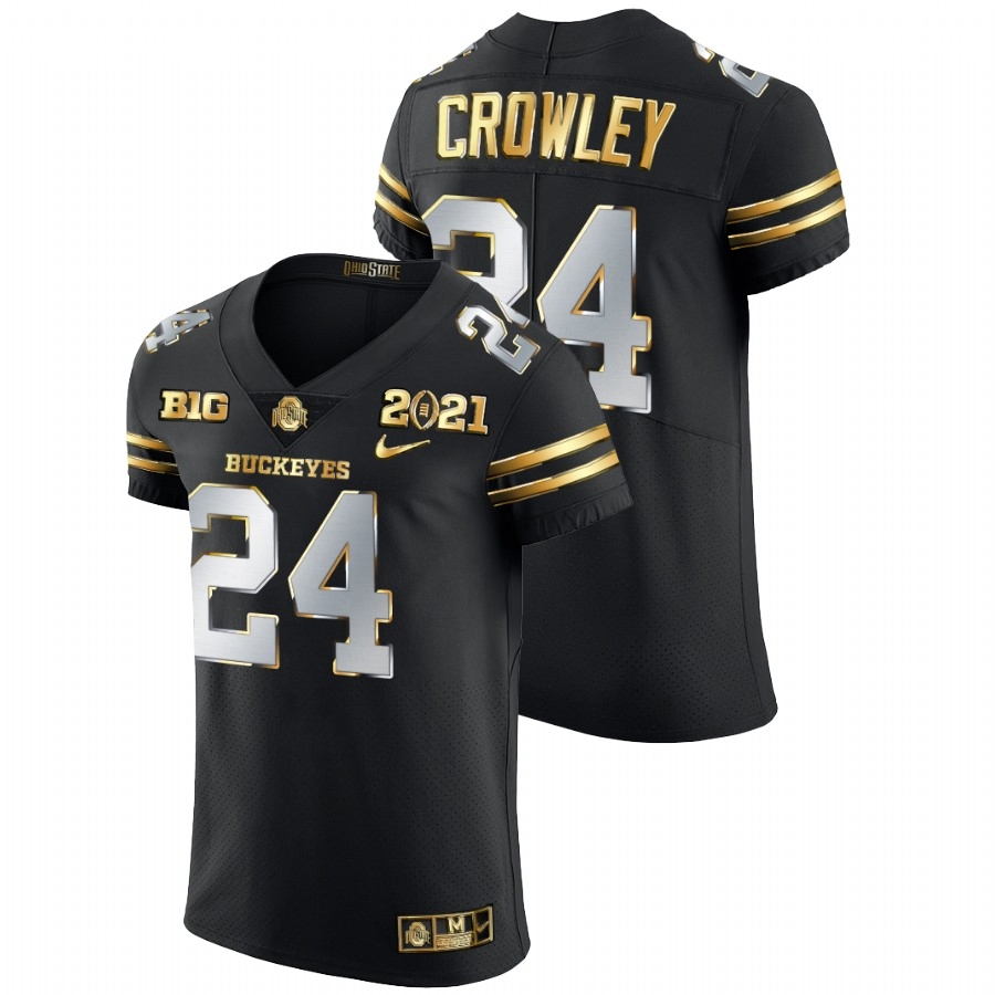Ohio State Buckeyes Men's NCAA Marcus Crowley #24 Black Champions 2021 National Golden Edition College Football Jersey KFP8249WV